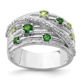Sterling Silver Rhodium-Plated Lab-Created Chrome Diopside and Peridot Ring