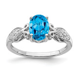 Sterling Silver Rhodium-Plated Polished Blue Topaz and White Cubic Zirconia Ring, 1.56 mm