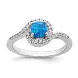 Sterling Silver Rhodium-Plated Created Blue Lab-Created Opal /Cubic Zirconia Halo Ring, 1.9 mm