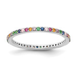 Prizma Sterling Silver Rhodium-Plated Colorful Cubic Zirconia Thin Band Ring, 1.57 mm