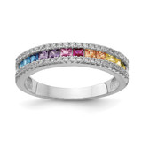 Prizma Sterling Silver Rhodium-Plated Princess White and Colorful Channel-Set Cubic Zirconia Ring, 2.6 mm