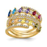 Prizma Sterling Silver Gold-Tone 14K Flash Gold and Silver-Tone Colorful Marquise Cubic Zirconia Ring, 15 mm