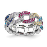 Prizma Sterling Silver Rhodium-Plated Colorful Cubic Zirconia Cuban Link Ring