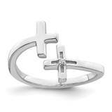 Sterling Silver Rhodium-Plated Cubic Zirconia Double Cross Adjustable Ring, 1.7 mm