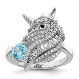 Sterling Silver Rhodium-Plated Polished Cubic Zirconia Unicorn Ring, 2.2 mm