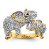 Sterling Silver Rhodium-Plated Gold-Tone Mom & Baby Cubic Zirconia Elephants Ring, 2.7 mm