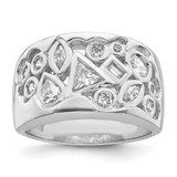 Sterling Silver Rhodium-Plated Multi-Shaped Cubic Zirconia Ring, Domed