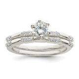 Sterling Silver Polished Cubic Zirconia Wedding Ring Set, 1.75 mm