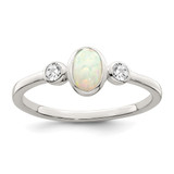 Sterling Silver Polished Cubic Zirconia and White Lab-Created Opal Ring, 1.5 mm