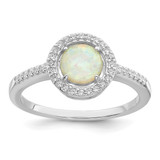 Sterling Silver Rhodium-Plated Polished White Lab-Created Opal Cubic Zirconia Halo Ring, 1.4 mm