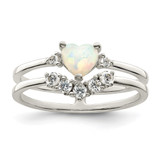 Sterling Silver Cubic Zirconia & Heart Created White Lab-Created Opal Double Band Ring, 4.25 mm