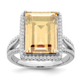 Sterling Silver Rhodium-Plated Polished Cubic Zirconia & Yellow Crystal Ring