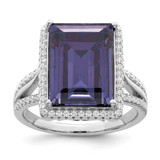 Sterling Silver Rhodium-Plated Polished Cubic Zirconia & Blue Crystal Ring