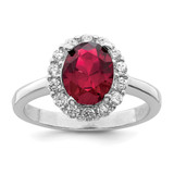 Sterling Silver Polished Rhodium-Plated Red and Clear Cubic Zirconia Ring, 2.5 mm