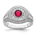 Sterling Silver Rhodium-Plated Polished Red & White Cubic Zirconia Ring