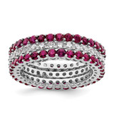 Sterling Silver Rhodium-Plated Polished Pink & White Cubic Zirconia 3 Ring Set, 2.05 mm