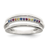 Sterling Silver Polished Rainbow Cubic Zirconia 3-Band Ring