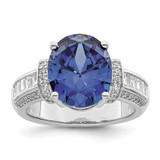 Sterling Silver Rhodium-Plated Blue & White Cubic Zirconia Ring