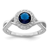 Sterling Silver Rhodium-Plated Cubic Zirconia and Glass Stone Ring