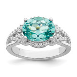 Sterling Silver Rhodium-Plated Green and White Cubic Zirconia Ring