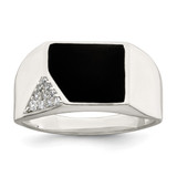 Sterling Silver Black Enameled and Cubic Zirconia Men'S Ring