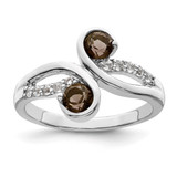 Sterling Silver Rhodium-Plated.6t.W. Smoky Quartz & White Topaz Swirl Ring, 2.1 mm