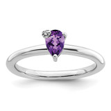 Sterling Silver Rhodium-Plated Polished Pear Amethyst & White Topaz Ring, 2 mm
