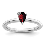 Sterling Silver Rhodium-Plated Polished Pear Garnet & White Topaz Ring, 2 mm