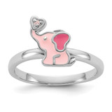 Sterling Silver Rhodium-Plated Pink Enamel & Cubic Zirconia Elephant Children'S Ring, 1.8 mm