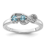 Sterling Silver Rhodium-Plated Light Swiss Blue Topaz and Cubic Zirconia Swirl Ring, 1.89 mm