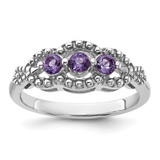 Sterling Silver Rhodium-Plated Amethyst Ring, 2.37 mm
