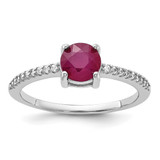 Sterling Silver Rhodium-Plated-Plated 1.43R Ruby and.12WT White Topaz Ring, 1.6 mm