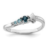 Sterling Silver Rhodium-Plated London and Lt Swiss Blue Topaz and Cubic Zirconia Star Curve Ring, 1.89 mm