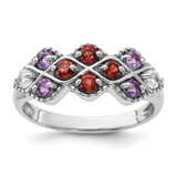 Sterling Silver Rhodium-Plated Garnet Amethyst and White Topaz Ring, 2.44 mm