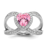 Sterling Silver Rhodium-Plated Clear and Pink Cubic Zirconia Heart Ring, 2.9 mm