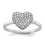 Sterling Silver Rhodium-Plated Pave Cubic Zirconia Heart Ring, 1.5 mm