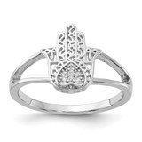 Sterling Silver Rhodium-Plated Cubic Zirconia Heart Hamsa Ring, 1.5 mm