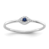 Sterling Silver Rhodium-Plated Blue and Clear Cubic Zirconia Evil Eye Ring, 1.2 mm