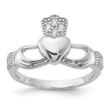 Sterling Silver Rhodium-Plated Cubic Zirconia Claddagh Ring, 1.8 mm