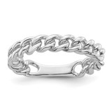 Sterling Silver Rhodium-Plated Polished Chain Link Ring, 4 mm