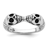 Sterling Silver Rhodium-Plated Antiqued Double Skull Ring, 2.6 mm