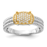 Sterling Silver Rhodium-Plated/Gold-Tone Pavé Cubic Zirconia Ring