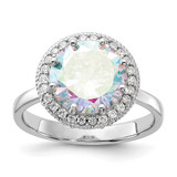 Sterling Silver Rhodium-Plated Clear and Iridescent Cubic Zirconia Rnd Halo Ring