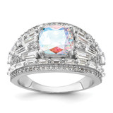 Sterling Silver Rhodium-Plated Clear and Iridescent Cubic Zirconia Ring