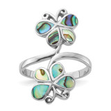 Sterling Silver Rhodium-Plated Polished Abalone Double Butterfly Ring, 2.1 mm
