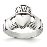 Sterling Silver Antiqued Claddagh Ring, 2 mm - QR952