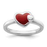 Rhodium-Plated Sterling Silver Stackable Expressions Polished Red Enameled Heart Ring, 2.25 mm