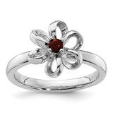 Rhodium-Plated Sterling Silver Stackable Expressions Polished Garnet Flower Ring, 2.25 mm - QSK115