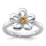 Rhodium-Plated Sterling Silver Stackable Expressions Polished Citrine Flower Ring, 2.25 mm - QSK117
