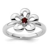 Rhodium-Plated Sterling Silver Stackable Expressions Polished Garnet Flower Ring, 2.25 mm - QSK120